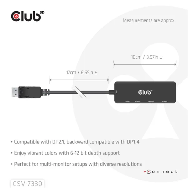 Club 3D Átalakító - CSV-7330 (DisplayPort 2.1 to 3xHDMI, 8K60Hz, HDR, HDCP 2.3, HPD, ALT mode) – 4. kép