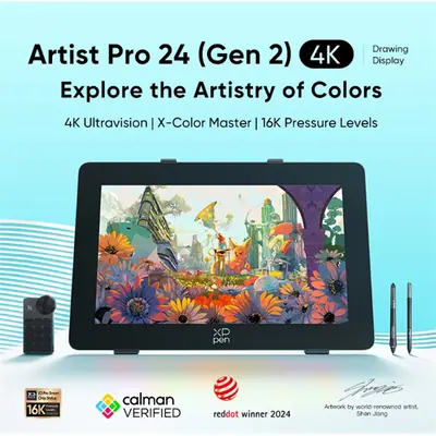 XP-PEN Grafikus kijelző - Artist 24 Pro (Gen 2) 4K (23,8", IPS, 16:9, 3840x2160, 5080 LPI, PS 16k, 220 RPS, ACK05)