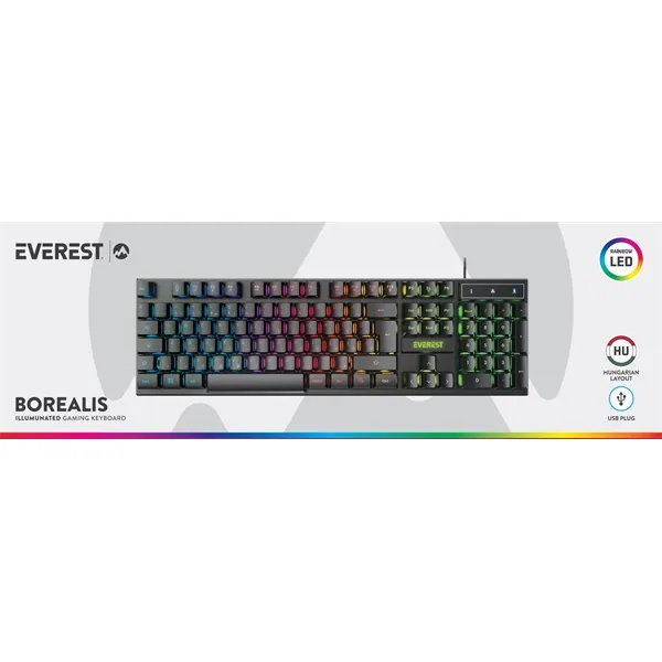 Everest Gamer Billentyűzet - KB-188 Borealis Rainbow (Numpad, USB, fekete, magyar, RGB LED) – 4. kép