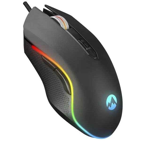 Everest Gamer Egér - SM-F09 TITANIO (7200 DPI, 6gomb, 1,8m harisnyázott kábel,optikai, fekete, RGB LED)