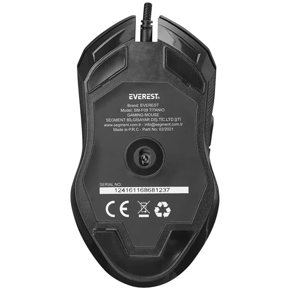 Everest Gamer Egér - SM-F09 TITANIO (7200 DPI, 6gomb, 1,8m harisnyázott kábel,optikai, fekete, RGB LED) – 7. kép