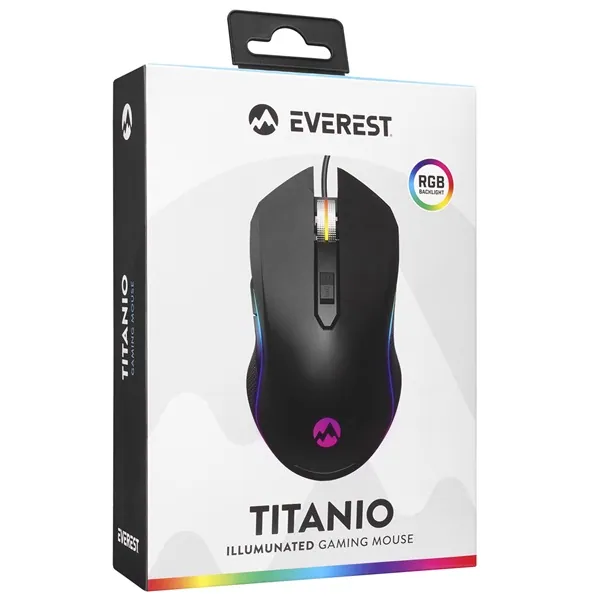 Everest Gamer Egér - SM-F09 TITANIO (7200 DPI, 6gomb, 1,8m harisnyázott kábel,optikai, fekete, RGB LED) – 8. kép