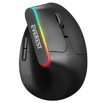 Everest Vezeték nélküli Egér - SMW-618  Ergonomic Vertical (1600 DPI, 6 gomb, optikai, fekete, RGB LED) – 2. kép