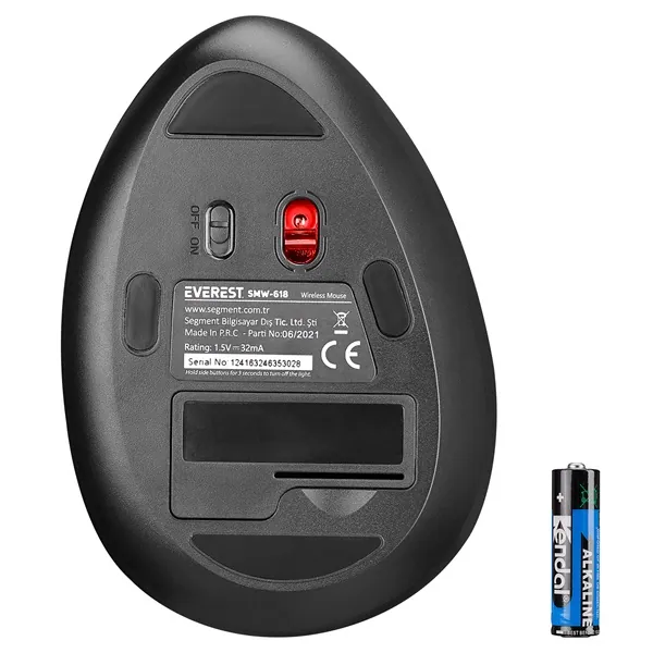 Everest Vezeték nélküli Egér - SMW-618 Ergonomic Vertical (1600 DPI, 6 gomb, optikai, fekete, RGB LED) – 6. kép