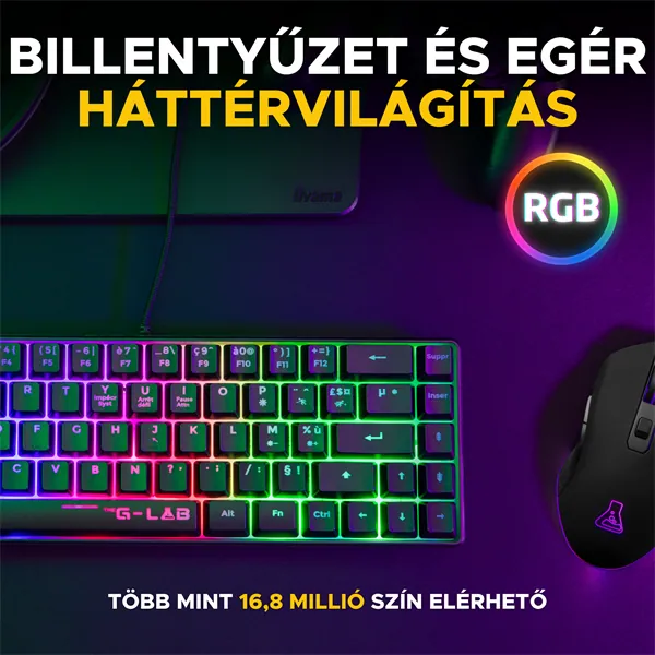 The G-Lab Gaming kit - 2 in 1 COMBO HYDROGEN B/HU (TKL billentyűzet, egér, 6200 DPI, RGB, USB-A, fekete, magyar) – 3. kép