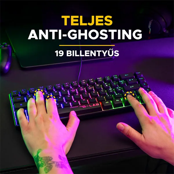 The G-Lab Gaming kit - 2 in 1 COMBO HYDROGEN B/HU (TKL billentyűzet, egér, 6200 DPI, RGB, USB-A, fekete, magyar) – 7. kép
