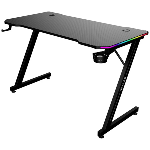 The G-Lab Gamer Asztal - K DESK ELECTRON EX (120x60cm, fém, pohártartó, fejhallgatótartó, fekete, RGB LED)