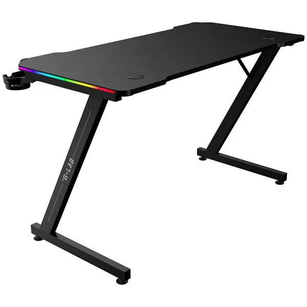 The G-Lab Gamer Asztal - K DESK ELECTRON EX (120x60cm, fém, pohártartó, fejhallgatótartó, fekete, RGB LED) – 5. kép