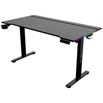 The G-Lab Gamer Asztal - K DESK PLATINIUM (140x75cm, fém, pohár, fejhallgatótartó, fekete, motoros magasság áll., RGB)