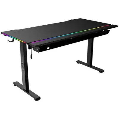 The G-Lab Gamer Asztal - K DESK PLATINIUM (140x75cm, fém, pohár, fejhallgatótartó, fekete, motoros magasság áll., RGB) – 2. kép