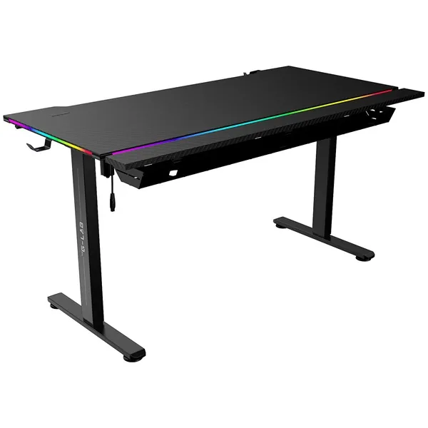 The G-Lab Gamer Asztal - K DESK PLATINIUM (140x75cm, fém, pohár, fejhallgatótartó, fekete, motoros magasság áll., RGB) – 2. kép