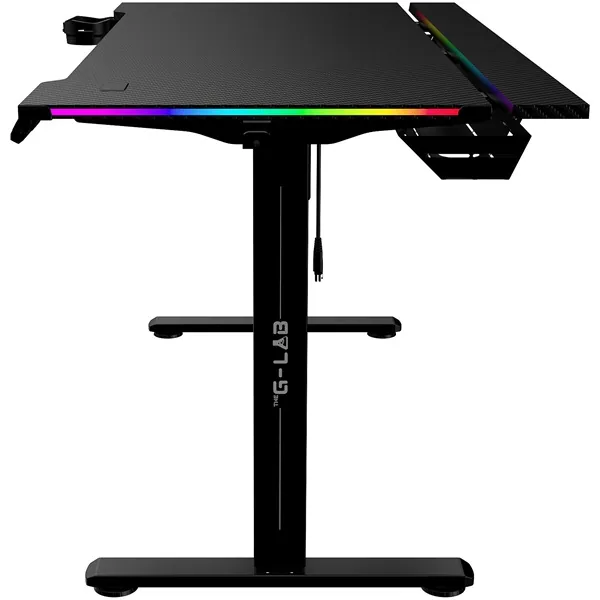 The G-Lab Gamer Asztal - K DESK PLATINIUM (140x75cm, fém, pohár, fejhallgatótartó, fekete, motoros magasság áll., RGB) – 3. kép