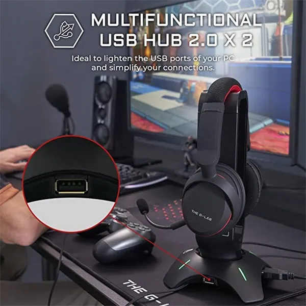 The G-Lab Fejhallgató állvány - K STAND RADON (fekete, 2xUSB3.0, műanyag) – 4. kép