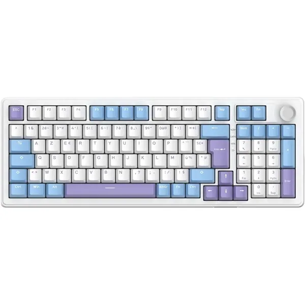 The G-Lab Vezeték nélküli Gamer Billentyűzet - KEYZ ELITE 400 WB/US (RGB, 2,4Ghz+BT+Wired, 1000Hz, USB, fehér-kék angol)