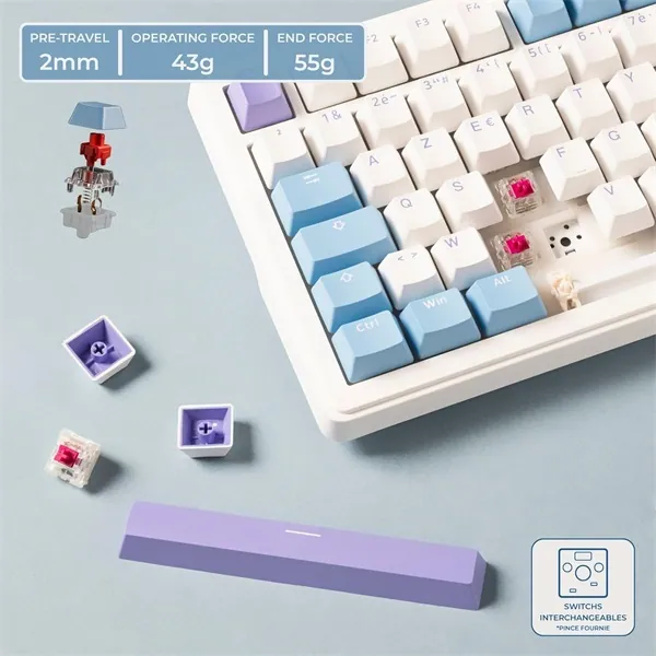 The G-Lab Vezeték nélküli Gamer Billentyűzet - KEYZ ELITE 400 WB/US (RGB, 2,4Ghz+BT+Wired, 1000Hz, USB, fehér-kék angol) – 3. kép
