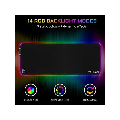The G-Lab Egérpad - PAD RUBIDIUM (800x300x3mm; fekete, extra USB, vízálló, RGB LED) – 2. kép