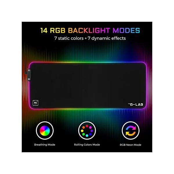 The G-Lab Egérpad - PAD RUBIDIUM (800x300x3mm; fekete, extra USB, vízálló, RGB LED) – 2. kép