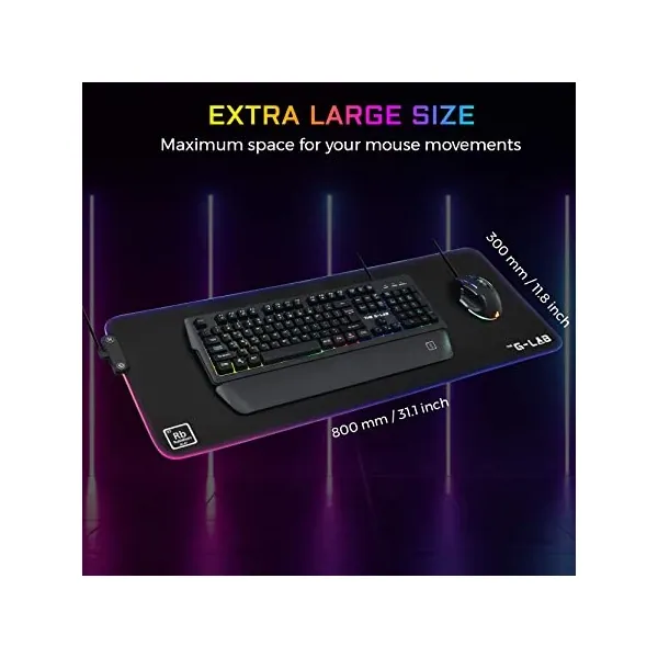 The G-Lab Egérpad - PAD RUBIDIUM (800x300x3mm; fekete, extra USB, vízálló, RGB LED) – 5. kép