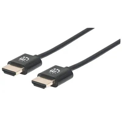 Manhattan Kábel - HDMI to HDMI szuper keskeny (Ethernet HEC, ARC, 3D, 4K@60Hz, fali kábel, Shielded, 1m, Fekete)