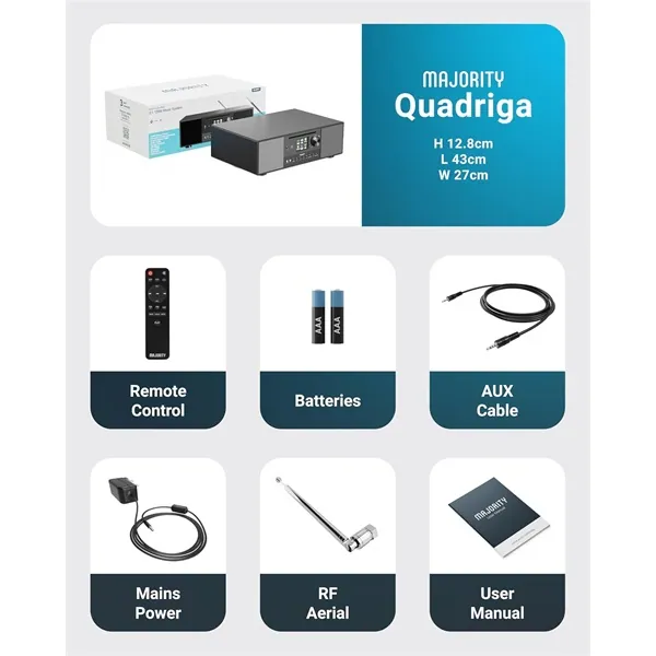 Majority All-in-One lejátszó - Quadriga (120W, BT, DAB+/FM, internet rádió, CD lejátszó, Spotify, Távírányító) – 3. kép
