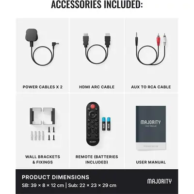 Majority Hangszóró Soundbar - Naga 40 Plus (200W, Bluetooth 5.0, HDMI ARC, AUX, USB, Optikai, Távírányító, Mélynyomó) – 2. kép