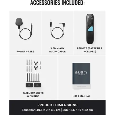 Majority Hangszóró Soundbar - Bowfell Axis 2.1 Dolby (140W, BT 5.0, HDMI ARC, AUX, USB, Optikai, Távírányító, Mélynyomó) – 2. kép