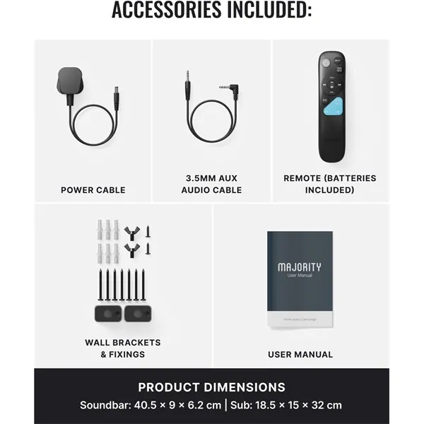 Majority Hangszóró Soundbar - Bowfell Axis 2.1 Dolby (140W, BT 5.0, HDMI ARC, AUX, USB, Optikai, Távírányító, Mélynyomó) – 2. kép