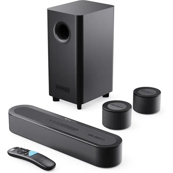 Majority Hangszóró Soundbar - Bowfell Halo 5.1 Atmos (300W, BT 5.3, HDMI ARC, AUX, USB, Optikai, Távírányító, Mélynyomó)