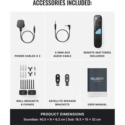 Majority Hangszóró Soundbar - Bowfell Halo 5.1 Atmos (300W, BT 5.3, HDMI ARC, AUX, USB, Optikai, Távírányító, Mélynyomó) – 2. kép
