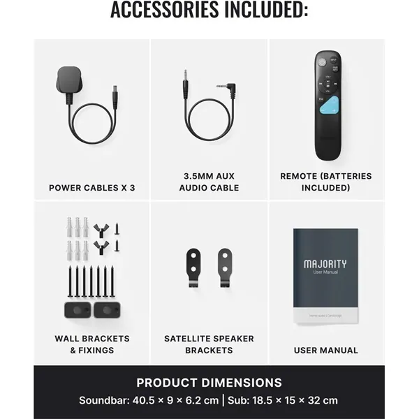 Majority Hangszóró Soundbar - Bowfell Halo 5.1 Atmos (300W, BT 5.3, HDMI ARC, AUX, USB, Optikai, Távírányító, Mélynyomó) – 2. kép
