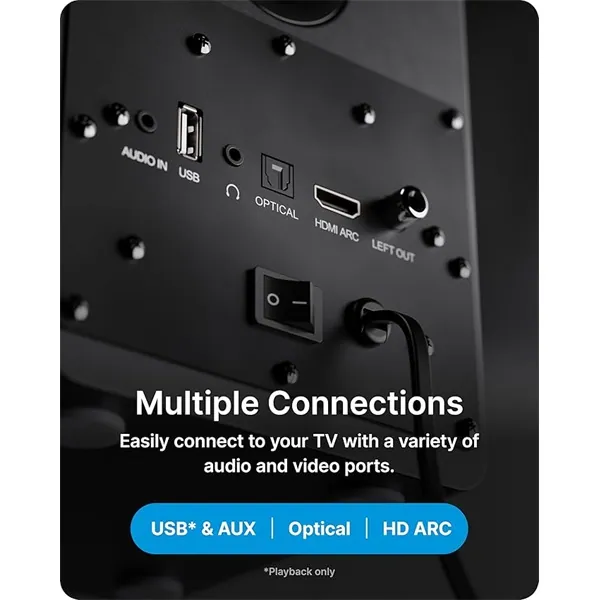 Majority Hangszóró 2.0 - D50X Fekete (60W, Bluetooth 5.3, USB, AUX, HDMI ARC, RCA, USB, Optikai, Távírányító) – 2. kép