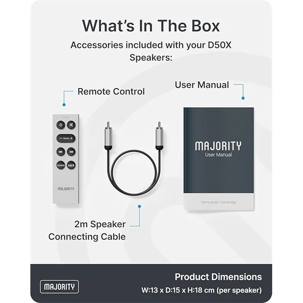 Majority Hangszóró 2.0 - D50X Fekete (60W, Bluetooth 5.3, USB, AUX, HDMI ARC, RCA, USB, Optikai, Távírányító) – 3. kép