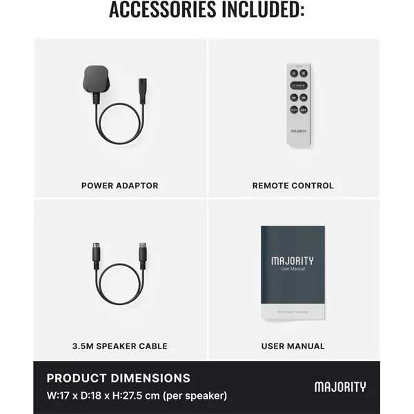 Majority Hangszóró 2.0 - D100X Fehér (100W, Bluetooth 5.3, USB, AUX, HDMI ARC, RCA, USB, Optikai, Távírányító) – 3. kép
