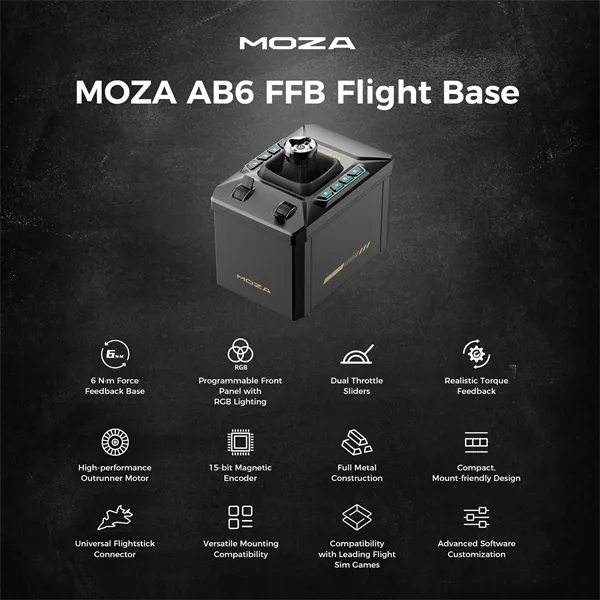 Moza Racing csomag - Flight AB6 Simulator szett (Direct Drive, 6Nm, 15bit, AB6 FFB Bázis, MHG Flightstick) – 3. kép