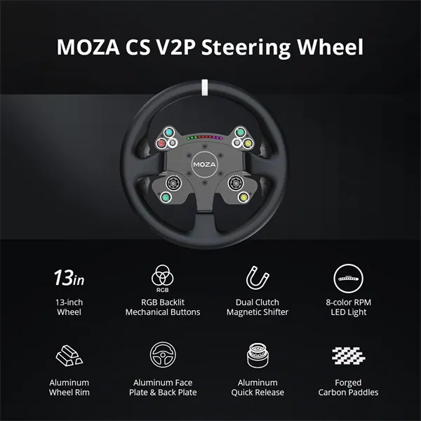 Moza Racing kiegészítő - CS V2P Kormánykerék (Dual Clutch, RGB, 13 inch) – 3. kép