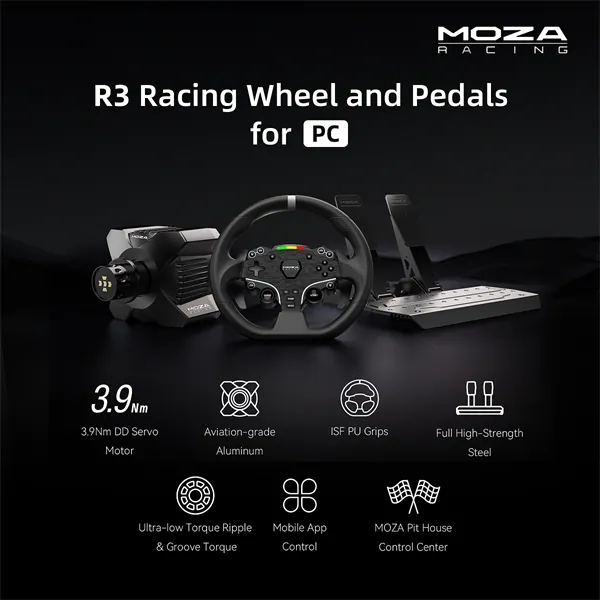 Moza Racing csomag - R3 PC Szimulátor szett (Direct Drive, R3 bázis, ES kormány, SR-P Lite pedál, bilincs) – 3. kép