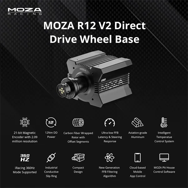 Moza Racing kiegészítő - R12 V2 PC Bázis (Direct Drive, 12Nm, 21bit encoder) – 2. kép