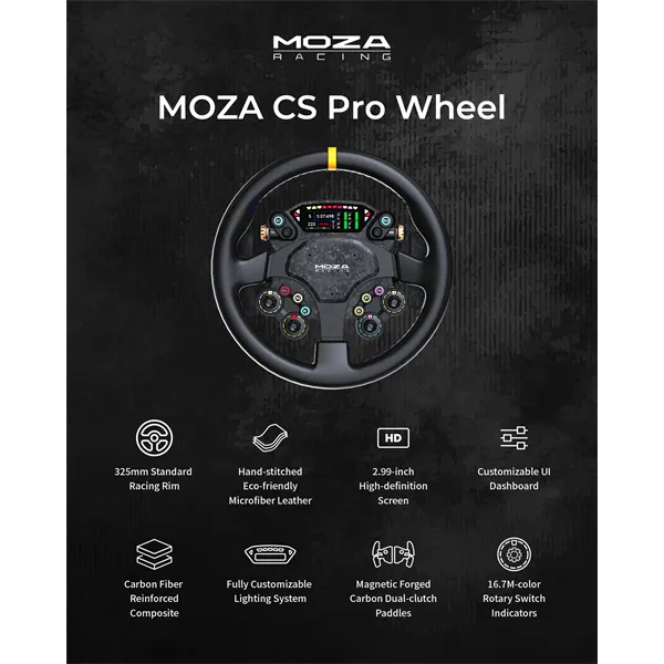 Moza Racing kiegészítő - CS PRO Kormánykerék (Dual Clutch, RGB, 2,99 inch kijelző, 325mm) – 3. kép