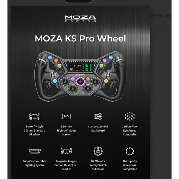Moza Racing kiegészítő - KS PRO Kormánykerék (Dual Clutch, RGB, 2,99 inch kijelző, 300mm) – 3. kép