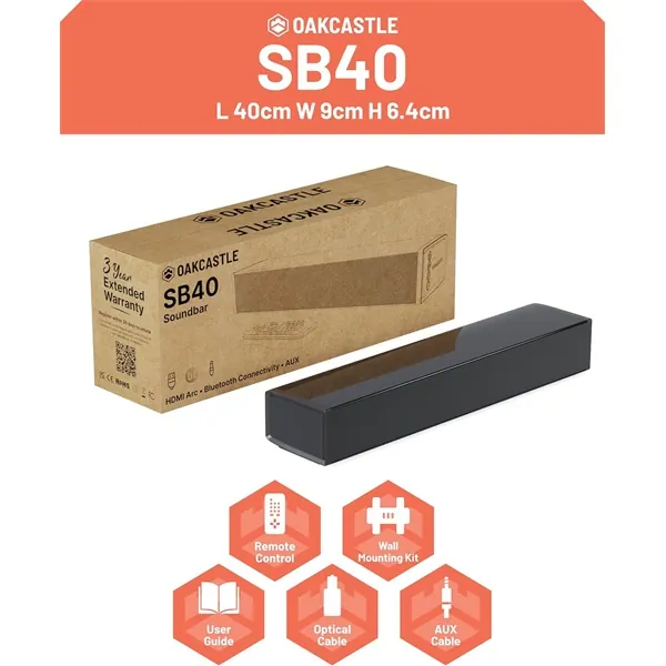 Oakcastle Hangszóró Soundbar - SB40 (60W, Bluetooth 5.0, HDMI ARC, AUX, Optikai, Távírányító) – 2. kép