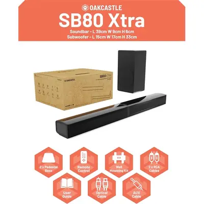 Oakcastle Hangszóró Soundbar - SB80 Xtra Split (200W, Bluetooth 5.3, HDMI ARC, AUX, USB, Optikai, Távírányító) – 2. kép