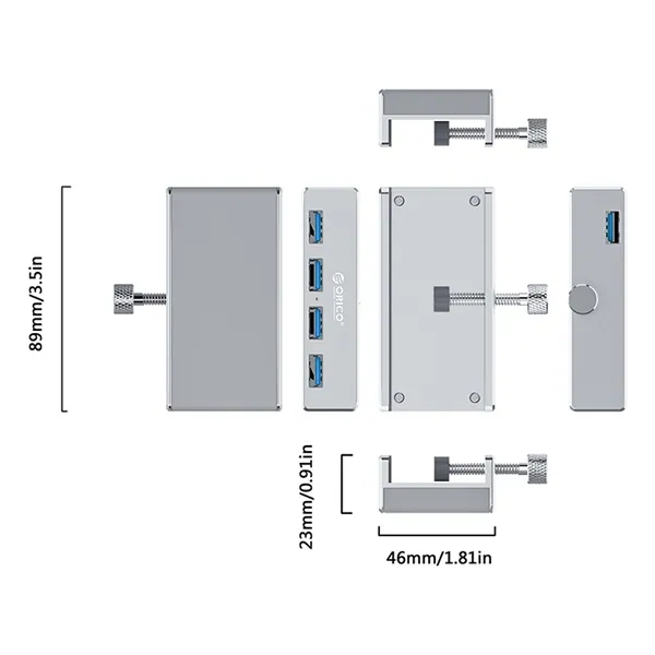 Orico USB3.0 Hub - MH4PU-SV /161/(4 port, Bemenet: USB-A, Kimenet: 4xUSB-A, rögzíthető, ezüst) – 4. kép