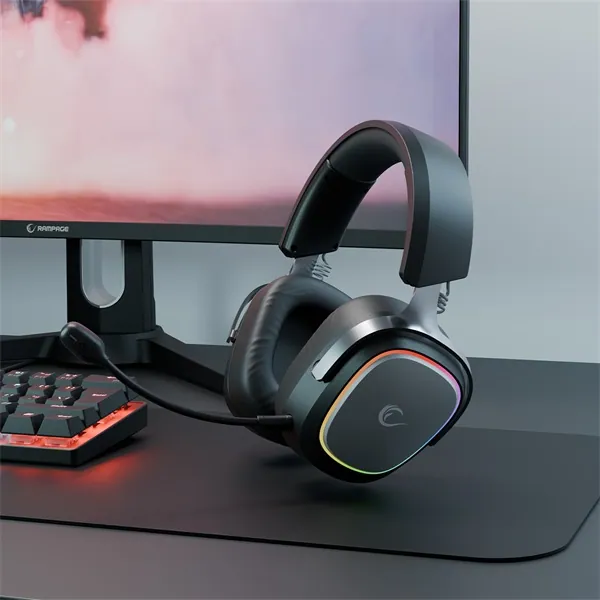 Rampage Fejhallgató - RETSU (1000mAh, Bluetooth+kábel+2,4Ghz, mikrofon, hangerőszabályzó, nagy-párnás, RGB, fekete) – 6. kép