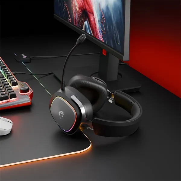 Rampage Fejhallgató - RETSU (1000mAh, Bluetooth+kábel+2,4Ghz, mikrofon, hangerőszabályzó, nagy-párnás, RGB, fekete) – 8. kép