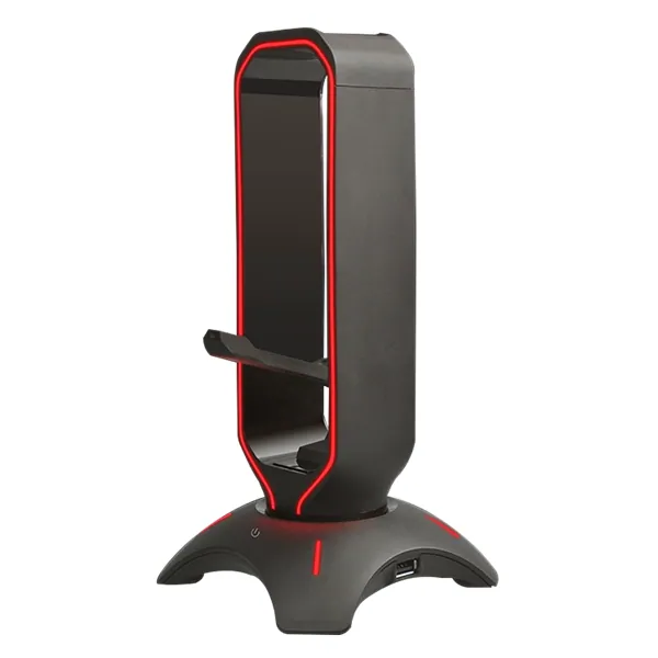 Rampage Fejhallgató állvány - RM-H66 GUARD (fekete, műanyag, USB HUB, Egérkábel tartó, RGB) – 2. kép
