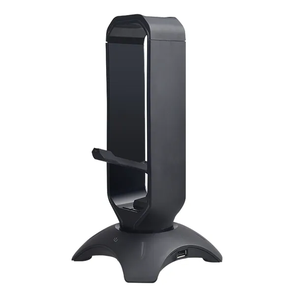 Rampage Fejhallgató állvány - RM-H66 GUARD (fekete, műanyag, USB HUB, Egérkábel tartó, RGB) – 4. kép
