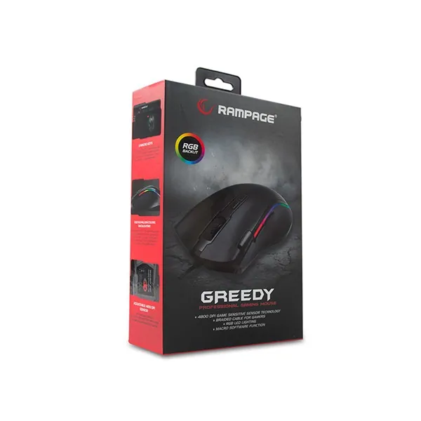 Rampage Egér Gamer - SMX-G72 GREEDY RGB (4800DPI, 8 gomb, makro, RGB LED, 1,7M kábel, fekete) – 7. kép