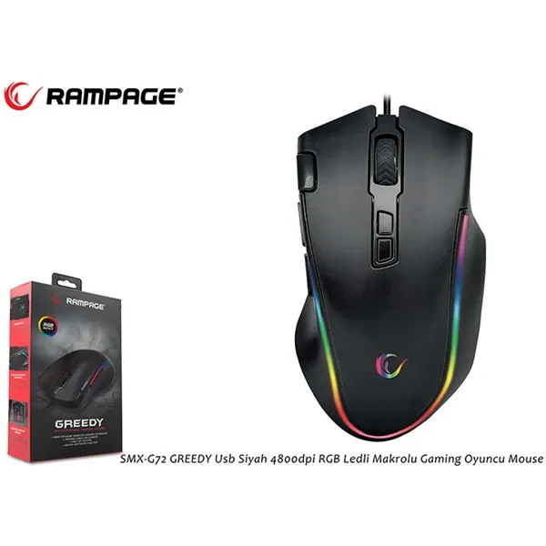 Rampage Egér Gamer - SMX-G72 GREEDY RGB (4800DPI, 8 gomb, makro, RGB LED, 1,7M kábel, fekete) – 8. kép