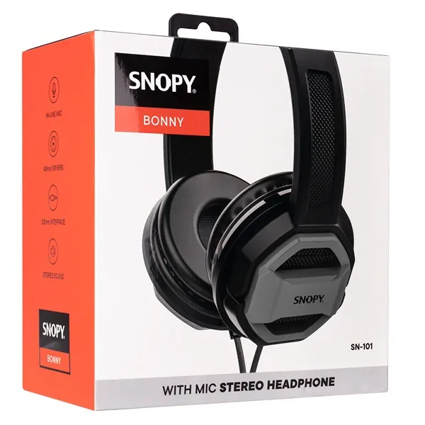 Snopy Fejhallgató - SN-101 BONNY Grey (stereo, mikrofon, 3.5mm jack, 1m kábel, fekete-szürke) – 7. kép