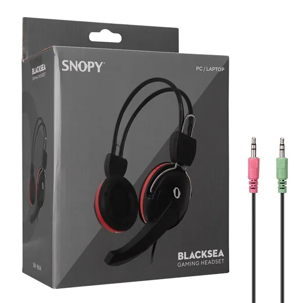 Snopy Fejhallgató - SN-88A (mikrofon, 3.5mm jack, hangerőszabályzó, nagy-párnás, 1.8m kábel, fekete-piros) – 7. kép